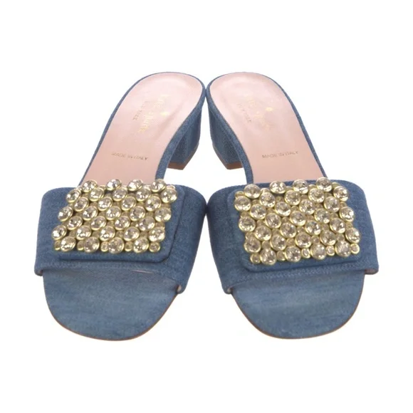 Kate Spade New York Mazie Denim Italian Leather Slide Sandals Womens Sz 6.5 NEW - Picture 3 of 10